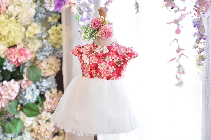 儿童旗袍礼服 日式和风小花款 - 童装礼服/连衣裙 - 棉．麻 粉红色