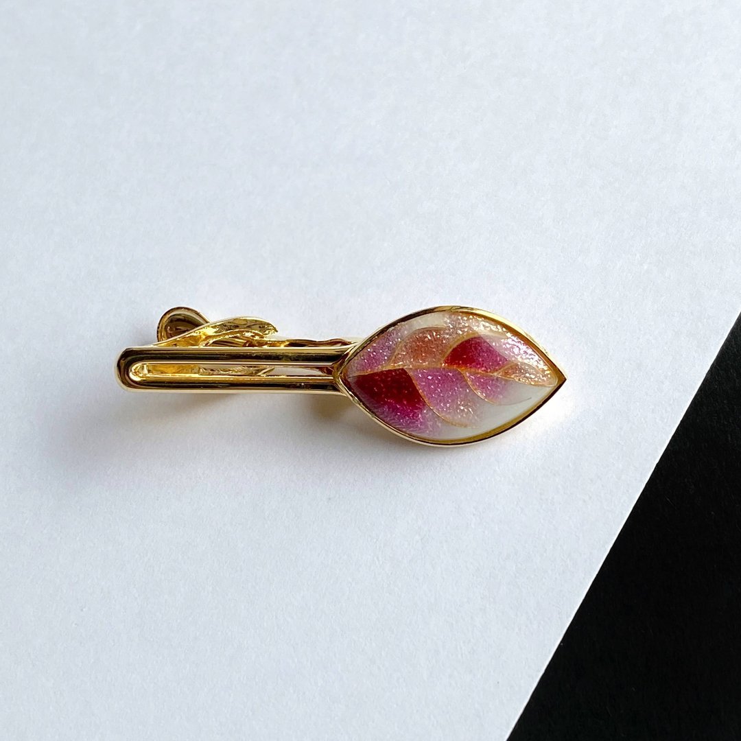 Leaf [Rose Red] Cloisonne Tie Clip Pure Silver Wired Cloisonne - 领带/领带夹 - 其他材质 红色
