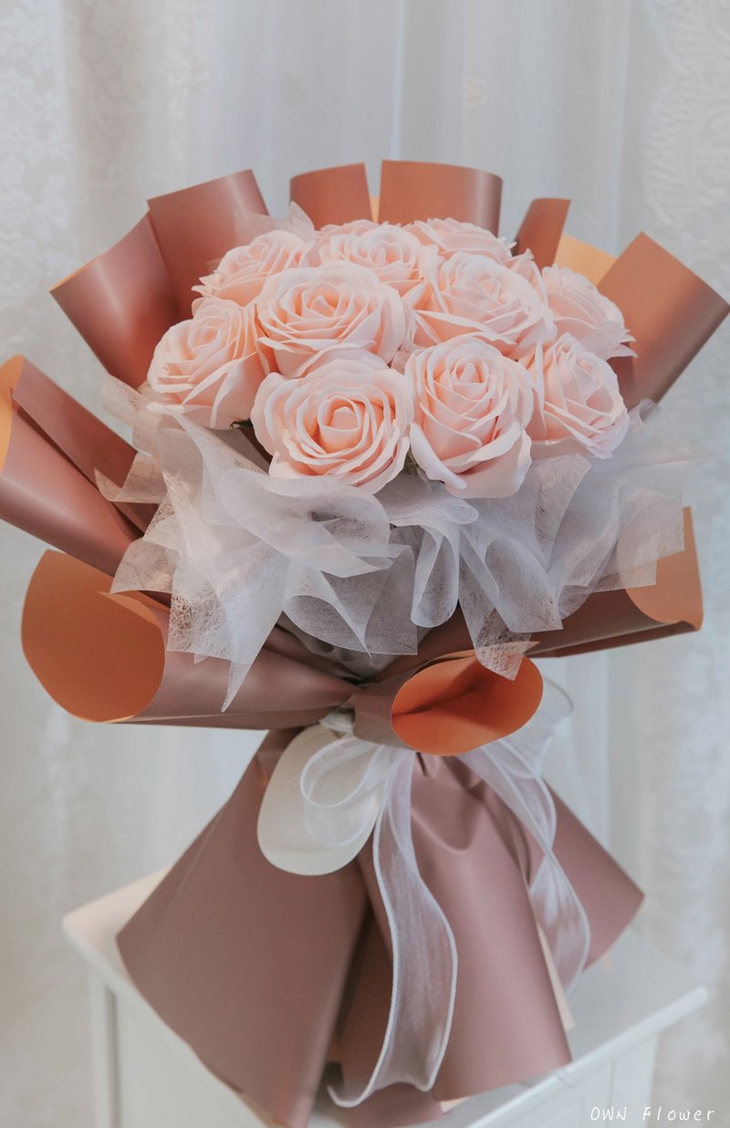 粉玫瑰花束/香皂花花束/生日花束/情人节花束/告白花束/女友花束 - 干燥花/捧花 - 其他材质 粉红色