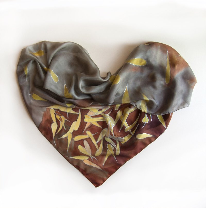 真丝围巾-落叶 - 丝巾 - 丝．绢 灰色