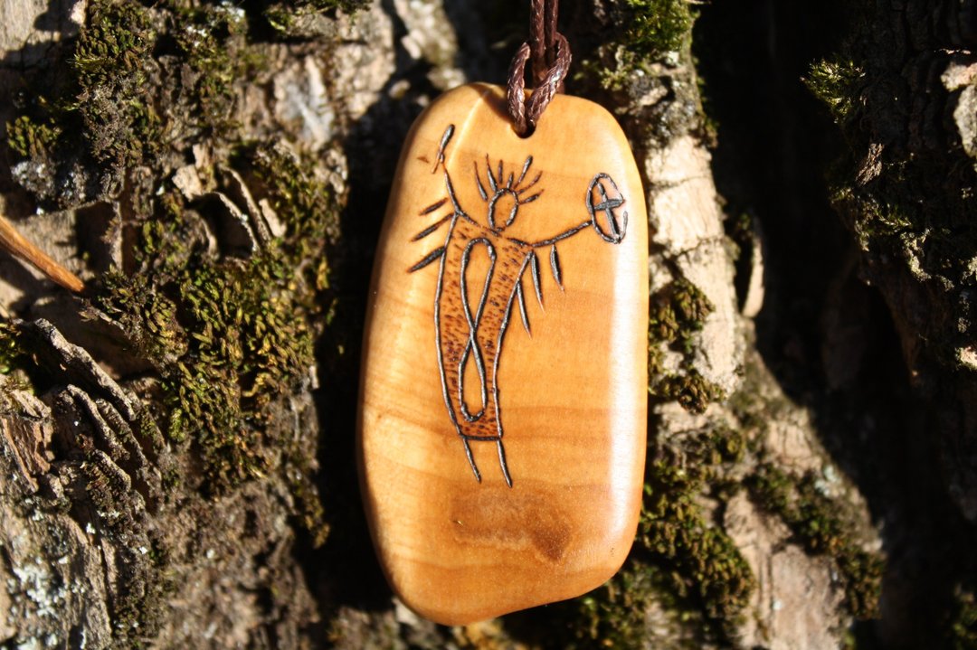 wooden amulet Infinity shaman tambourine spiritual path pendant Ancient symbol - 项链 - 木头 