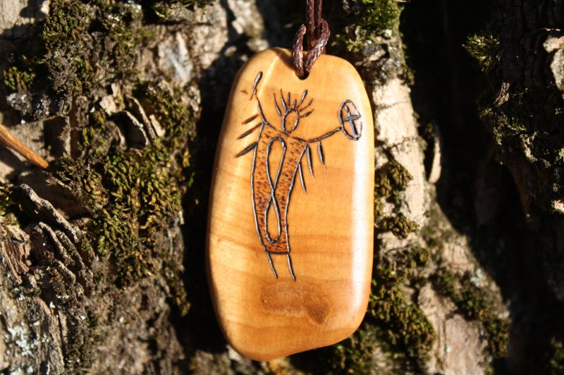 wooden amulet Infinity shaman tambourine spiritual path pendant Ancient symbol - 项链 - 木头 