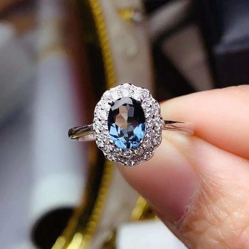 London Blue Topaz Ring, Natural London Blue Topaz Ring, Genuine London BT - 戒指 - 其他金属 银色