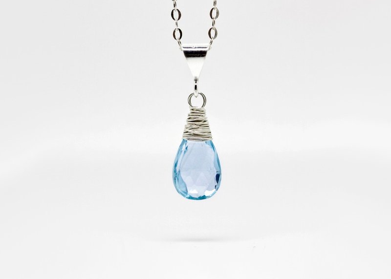 Sky Blue Topaz necklace for women Sterling silver chain blue drop gemstone - 项链 - 半宝石 蓝色