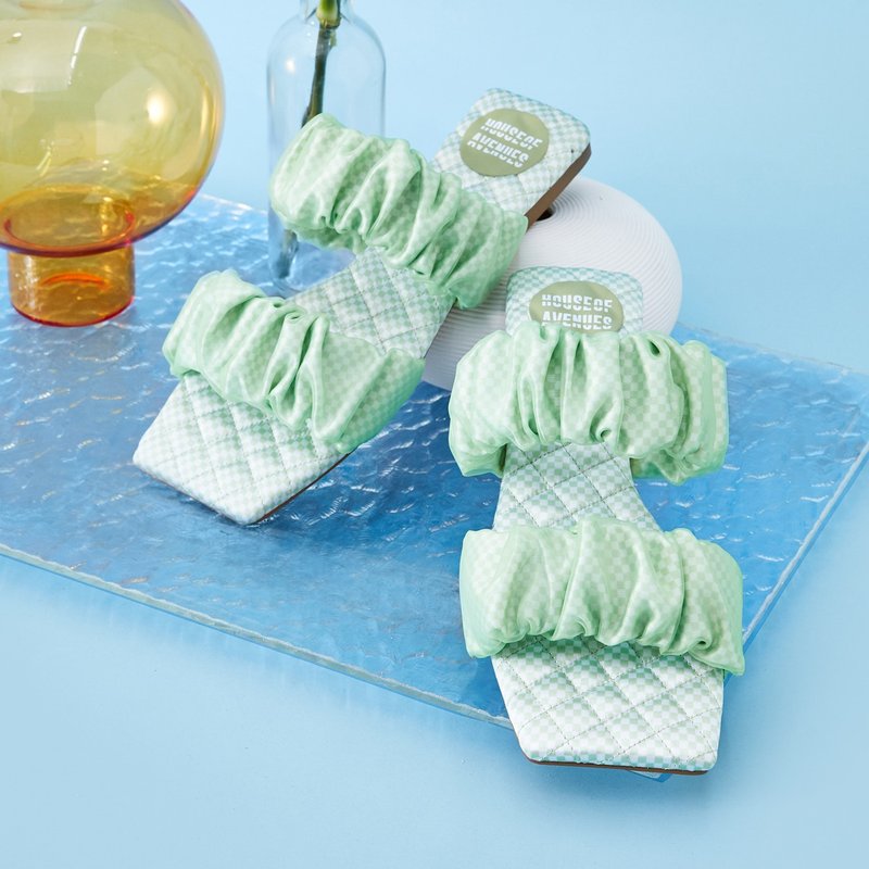 | HOA | 小方头网纱束褶印花拖鞋 | 绿色 | 5619 | - 拖鞋 - 其他人造纤维 绿色