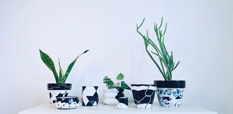 手绘 / 陶盆、水泥盆 / 植栽盆器7件组 - 花瓶/陶器 - 水泥 