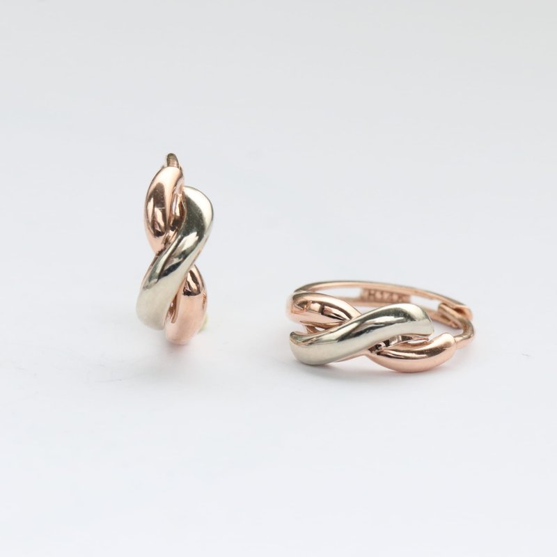 14K金 双色扭结耳扣耳环 (内径 9 mm)洗澡免摘 流汗碰水不褪色 - 耳环/耳夹 - 贵金属 金色