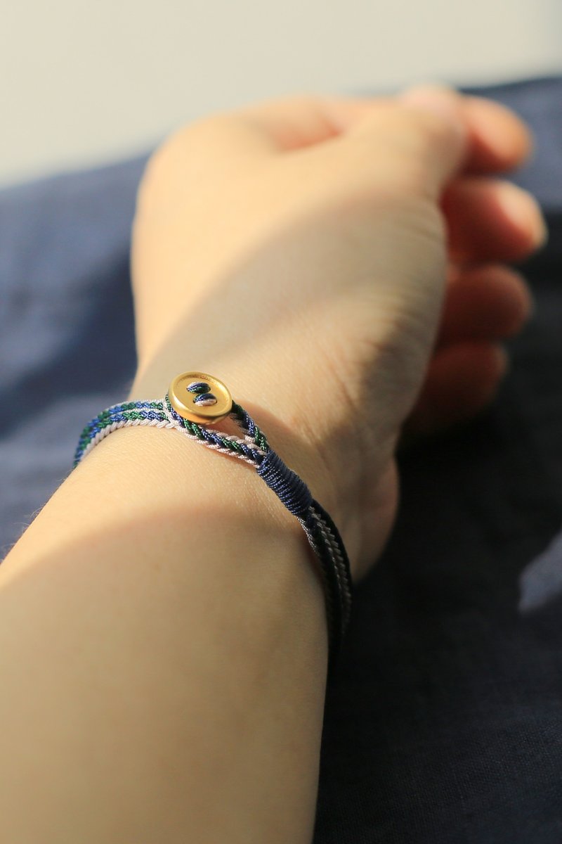 No.8-原創&悠然 | 沙金扣 八股雙圈編繩 | 幸運手繩 - 手链/手环 - 棉．麻 