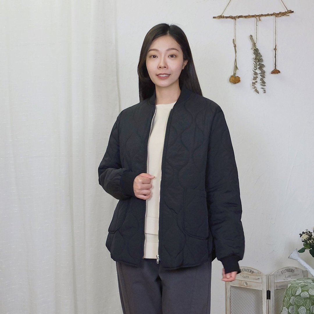 Hana Mokuba 拉链门襟大口袋绗缝外套 - 女装休闲/机能外套 - 其他材质 