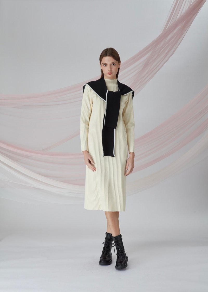 织花披肩连针织连衣裙套装 - 女装针织衫/毛衣 - 羊毛 白色