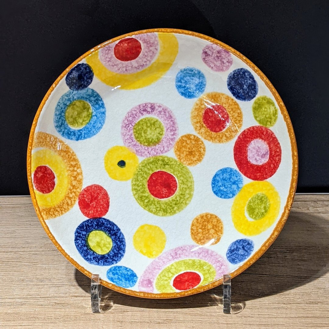 意大利手工陶-POP普普艺术 深盘21cm(橘边圈圈) - 盘子/餐盘/盘架 - 陶 多色