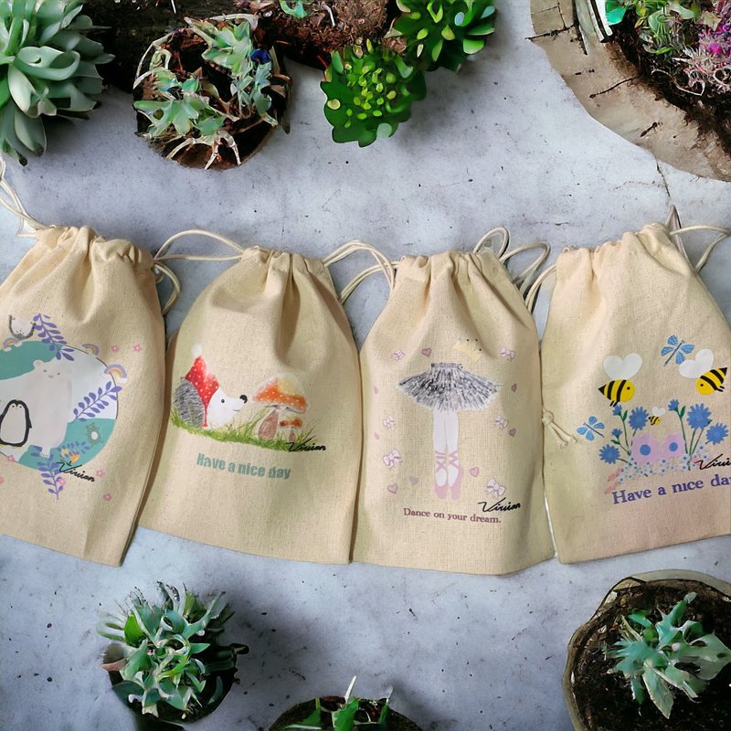 插画帆布束口袋 - 束口袋双肩包 - 棉．麻 