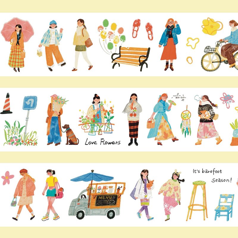 【膠帶】街角 PET 和紙膠帶 切膜 手帳隨心配 6.8米卷 - 纸胶带 - 纸 多色