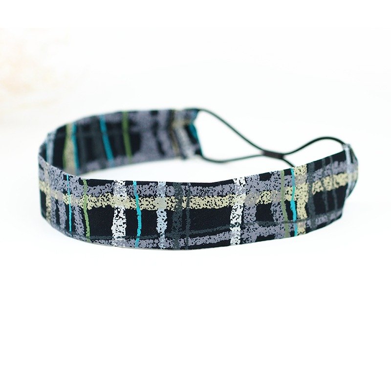 小牛村 Calf Village 手工弹性发带 夏日不闷热 舒适超轻薄 复古 个性百搭 {涂鸦格} 【A-85】 - 发饰 - 棉．麻 黑色