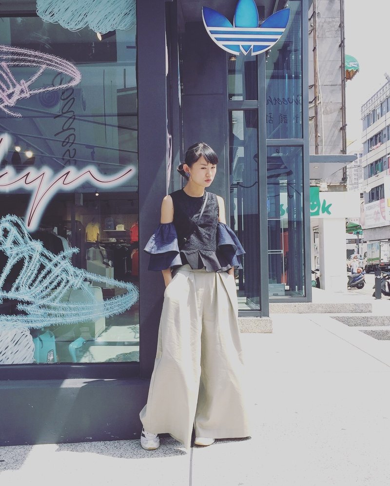 卡其色打褶宽裤 - 女装长裤 - 聚酯纤维 卡其色