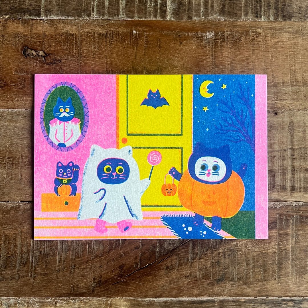 万圣节/黑白猫/乒乒乓乓爱捣蛋/孔版印刷明信片 - 卡片/明信片 - 纸 多色