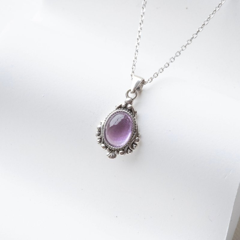 紫水晶925纯银魔镜项链 - 项链 - 宝石 银色
