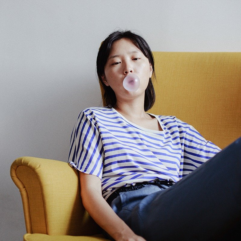 蓝白条纹 超显瘦插肩宽松休闲Tee恤 全棉制舒适百搭上衣 千呼万唤终于来了 | 番塔塔独立设计女装品牌 - 女装 T 恤 - 棉．麻 蓝色