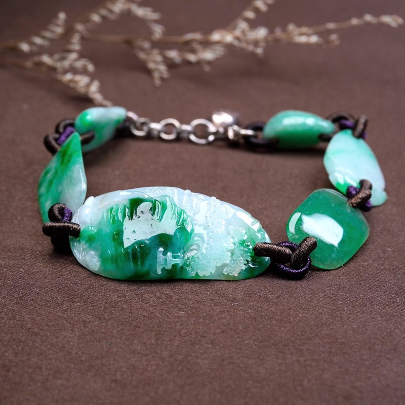 飘阳绿翡翠山水牌设计款手链 | 天然缅甸玉翡翠A货 | 送礼 - 手链/手环 - 玉石 多色