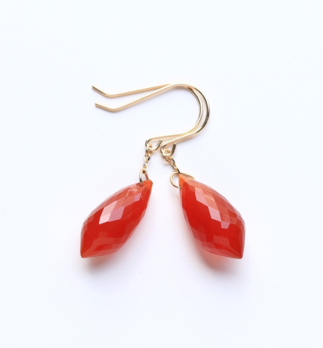 Single Carnelian Large K10 Hook Earrings (Chandelier Cut) ~ESPOIR~ - 耳环/耳夹 - 宝石 橘色
