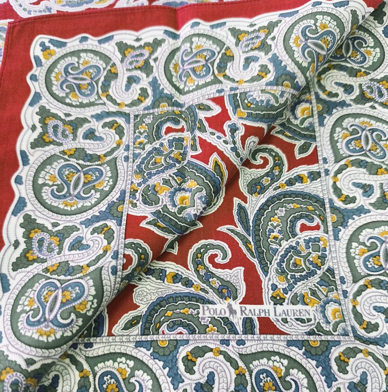 Polo Ralph Lauren 古董手帕图腾 佩斯利花卉印花 20.5 x 20.5 英寸 - 手帕/方巾 - 棉．麻 红色