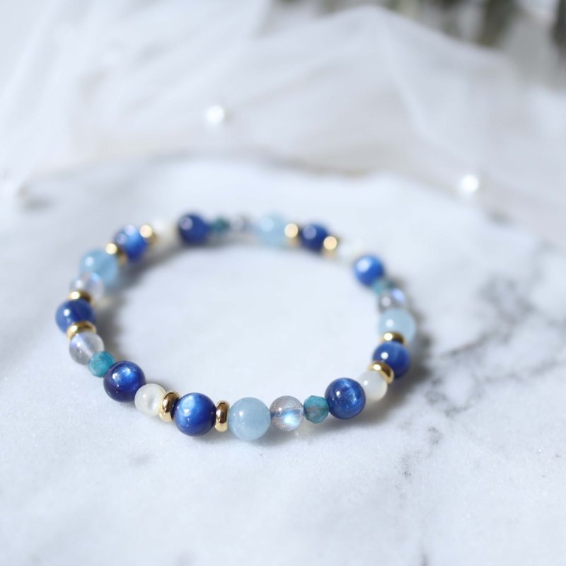 天然石系列肆 蓝晶石 海蓝宝 拉长石 磷灰石 贝珠 手链 - 手链/手环 - 宝石 蓝色