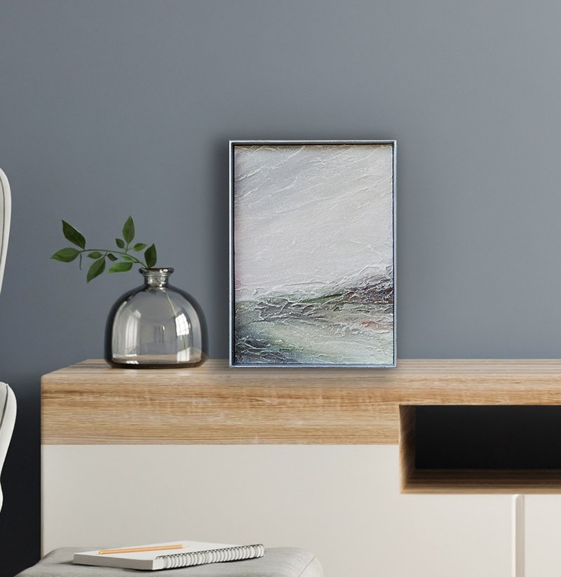 艺术家的小型抽象画，裱框绿棕色风景 - 墙贴/壁贴 - 压克力 多色