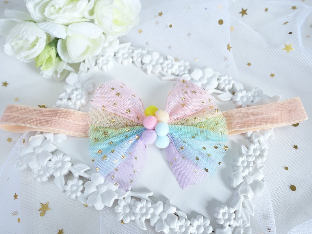 七彩渐变网纱 婴儿宝宝头带 发带  Baby Headband - 婴儿帽/发带 - 其他材质 