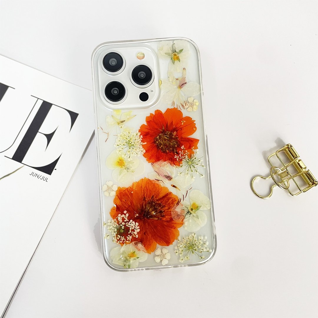 波斯菊三色堇押花手机壳适用于iPhone 16 Pro Max Samsung S25 - 手机壳/手机套 - 植物．花 