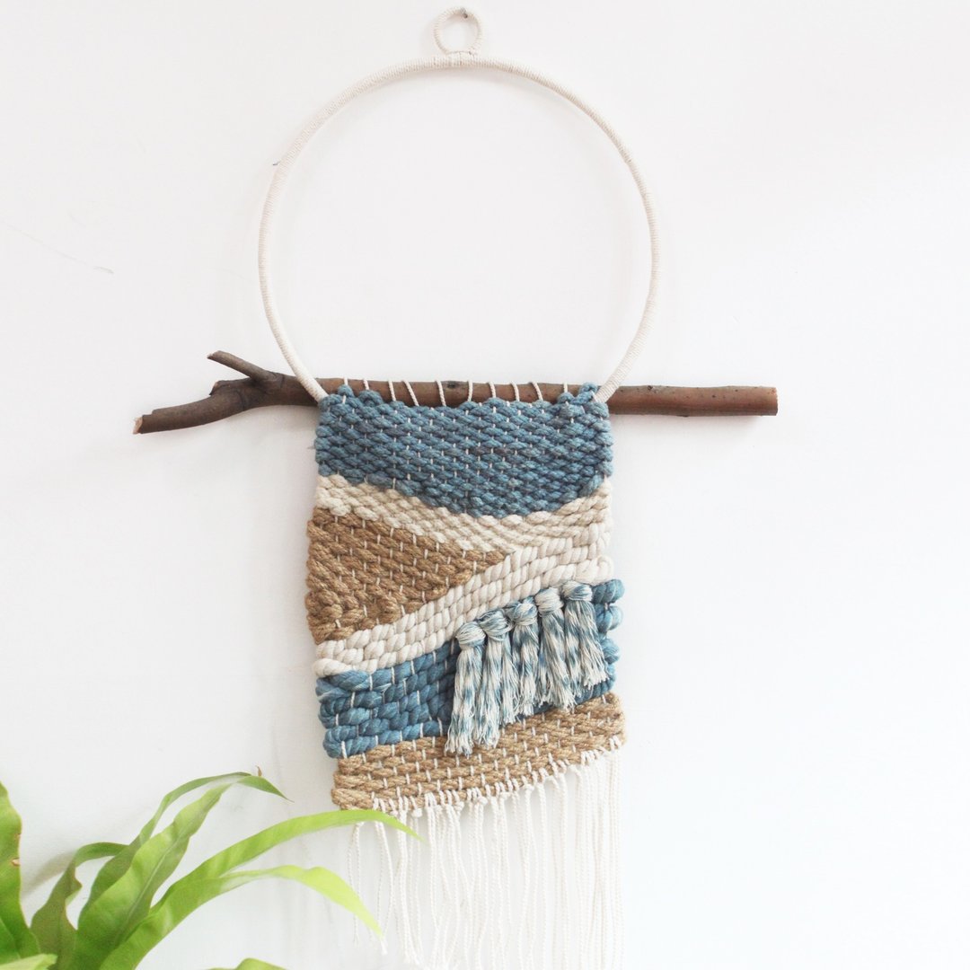 Indigo手工编织蓝染挂毯wall hanging - 墙贴/壁贴 - 棉 蓝色