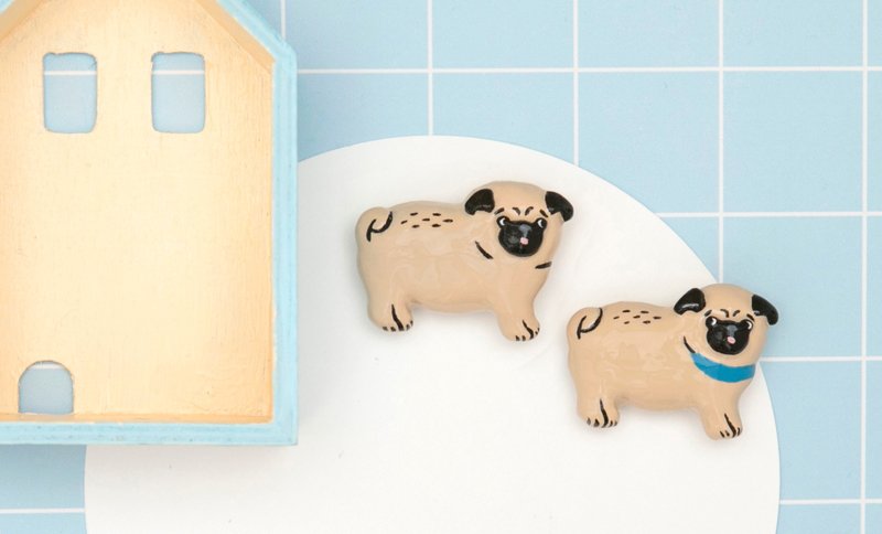 巴哥犬 小狗  胸针 - 胸针 - 粘土 咖啡色