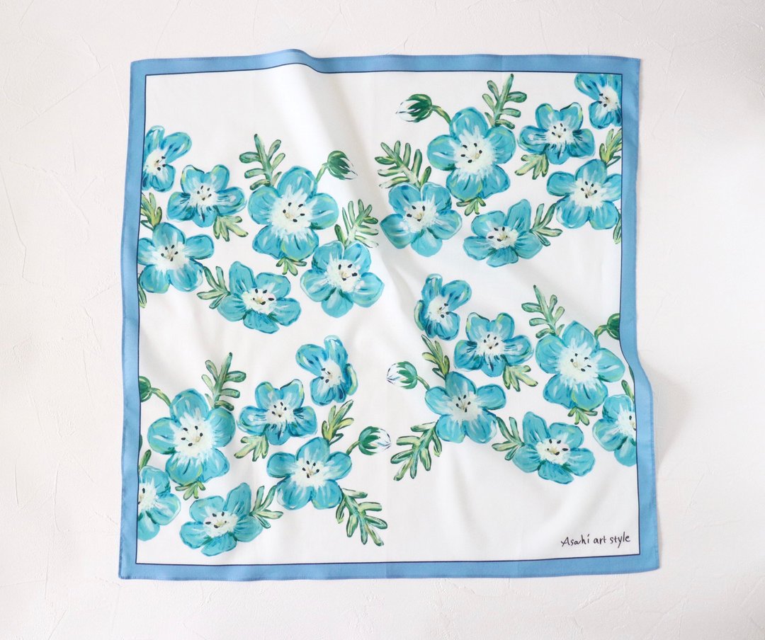 Large-format handkerchief that carries art Nemophila.Scarf also supports.gift wr - 手帕/方巾 - 棉 蓝色