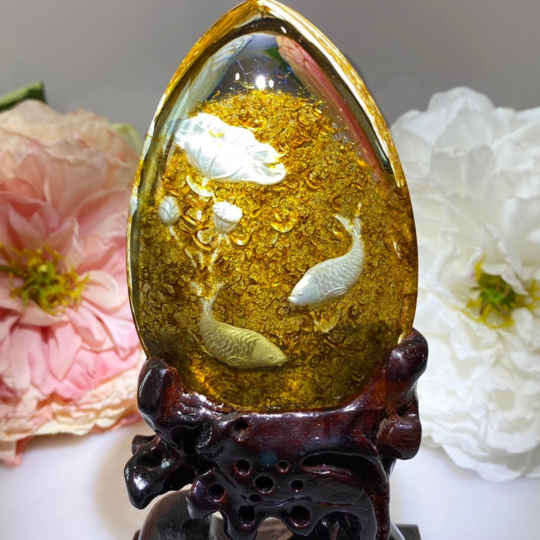 这雕工绝了 莲年有鱼 景石浇花水晶精工雕刻NO3吉祥风水摆件好寓 - 摆饰 - 水晶 透明