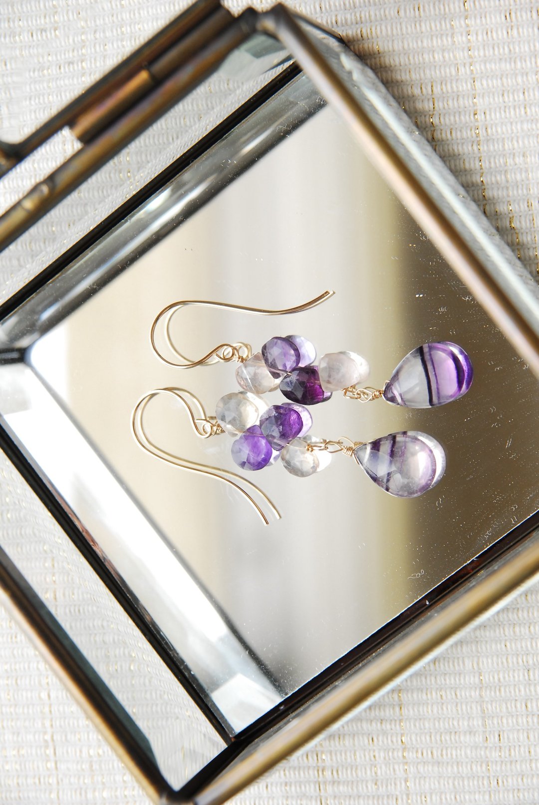 Earrings that enjoy the colorful colors of fluorite drops and marron cuts no.2 14 - 耳环/耳夹 - 半宝石 紫色
