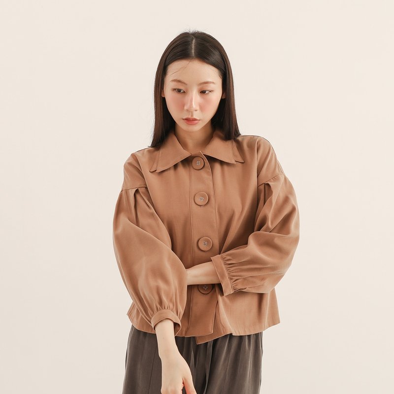 【经典原创】Monologue_独白双领澎袖衬衫_CLT502_棕 - 女装衬衫 - 聚酯纤维 咖啡色