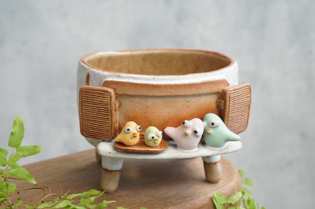 bird plant pot for cactus - 植栽/盆栽 - 陶 白色