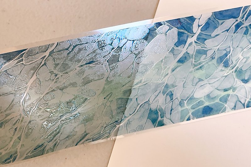 整卷OKMT新七天流麻咕卡贴纸PET手帐手账胶带特油 碧波清泉无白墨 - 纸胶带 - 塑料 蓝色