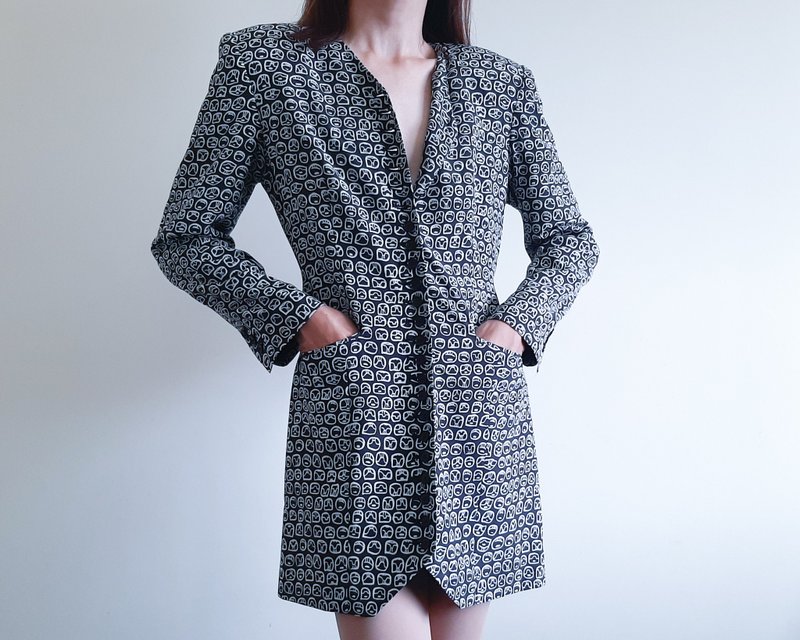 复古抽象长款西装外套新颖印花夹克 NORMA KAMALI 品牌 - 女装西装外套/风衣 - 聚酯纤维 黑色