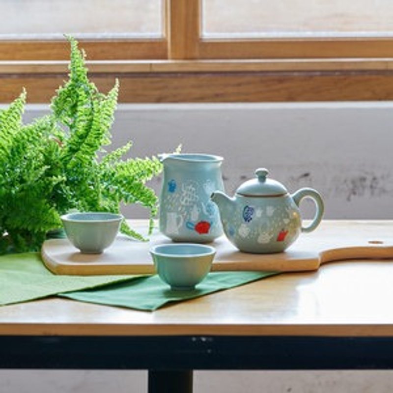 陶作坊│吴孝儒x喜憨儿 怀汝系列－802壶四件组礼盒 (粉青) - 茶具/茶杯 - 其他材质 绿色