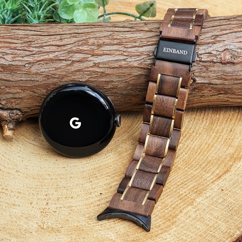 [木表带]EINBAND Google Pixel Watch 天然木表带 胡桃木 x金 - 女表 - 木头 咖啡色