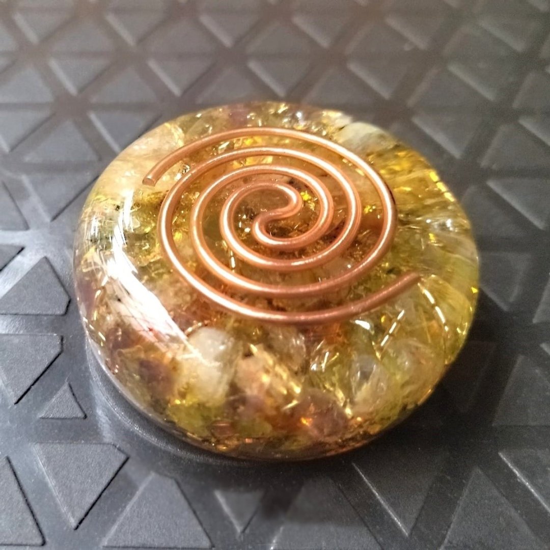 神圣螺旋奥刚随身盘 | 金运石金发晶琥珀橄榄月光石 | 财富与机遇 - 其他 - 水晶 多色