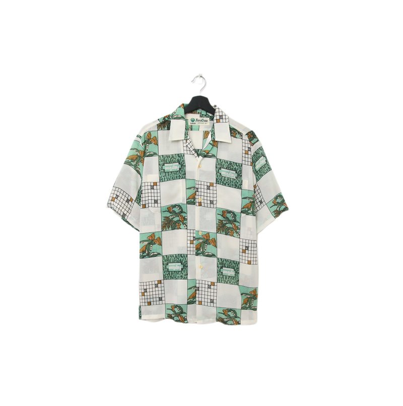 Back to Green- 袖花衬衫 微透肤 方格 树 sf-10vintage shirt - 男装衬衫 - 聚酯纤维 