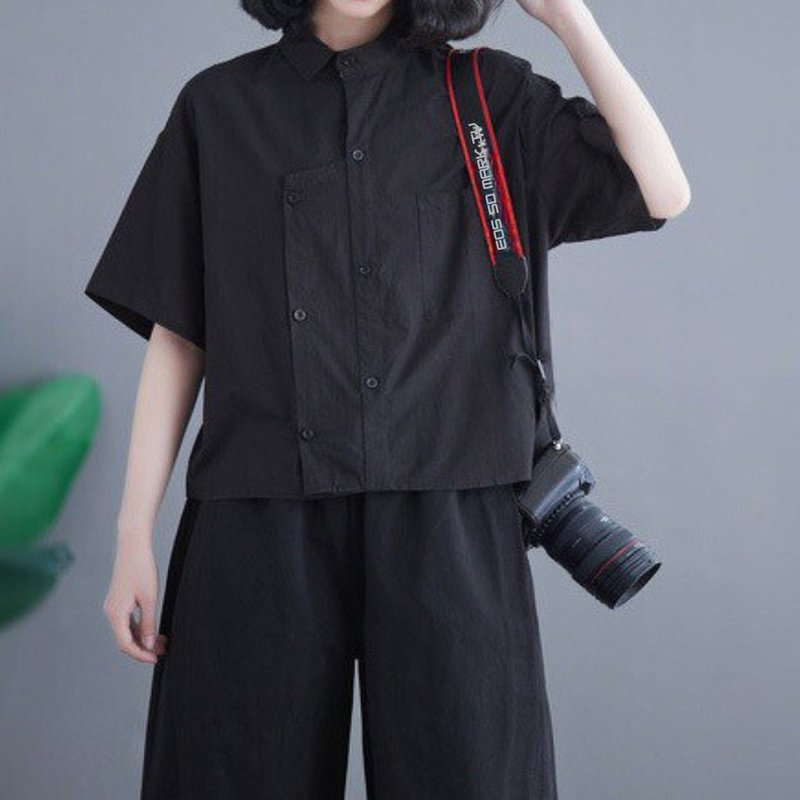 手工制作，棉质宽松落肩衬衫，结合领片与立领设计。 - 女装衬衫 - 棉．麻 多色