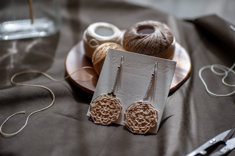 长垂式鈎织圆圈耳环 | 焦糖啡 - 耳环/耳夹 - 绣线 