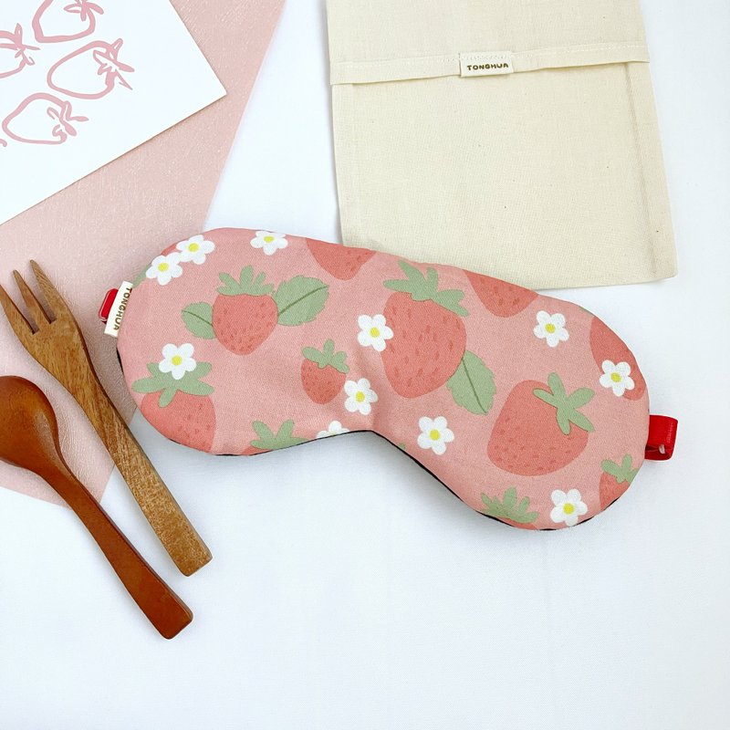 粉嫩大草莓 白花 手工眼罩 纯棉 有机棉 可调长度 附收纳袋 - 眼罩 - 棉．麻 粉红色