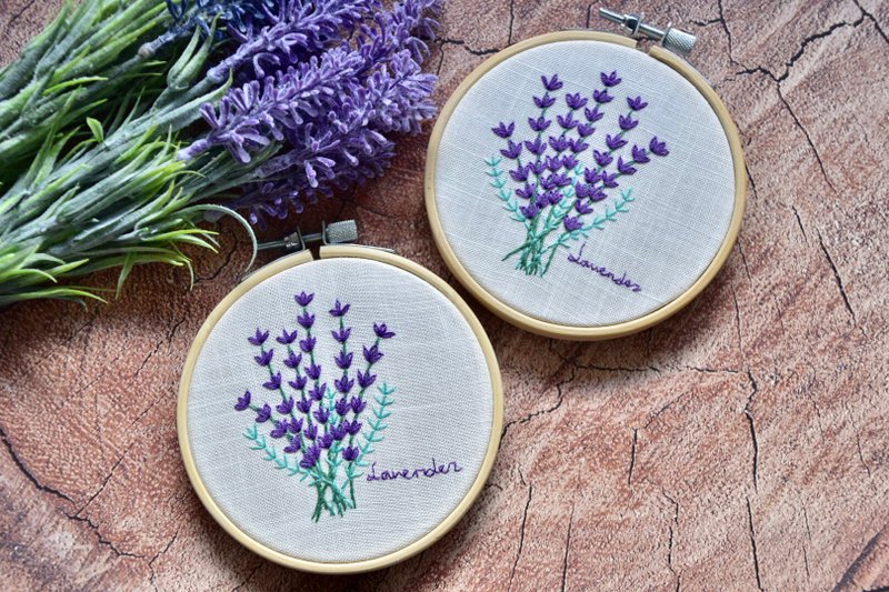 新手刺绣材料包 -法式刺绣 薰衣草圆框挂画 - 编织/刺绣/羊毛毡/裁缝 - 绣线 