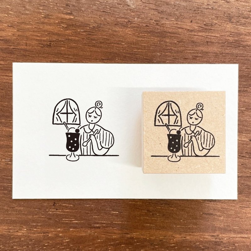Maru酱 插画印章 纯吃茶 7月 蜜瓜苏打 咖啡厅 橡皮印章 女孩 日本制 a-118 - 印章/印台 - 木头 