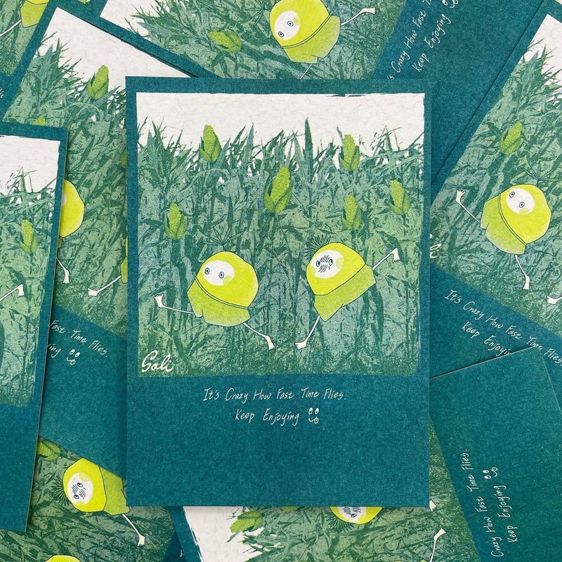 沙粒默-玉米田事件簿-双面明信片-Risograph孔版印刷-收藏送礼 - 卡片/明信片 - 纸 绿色