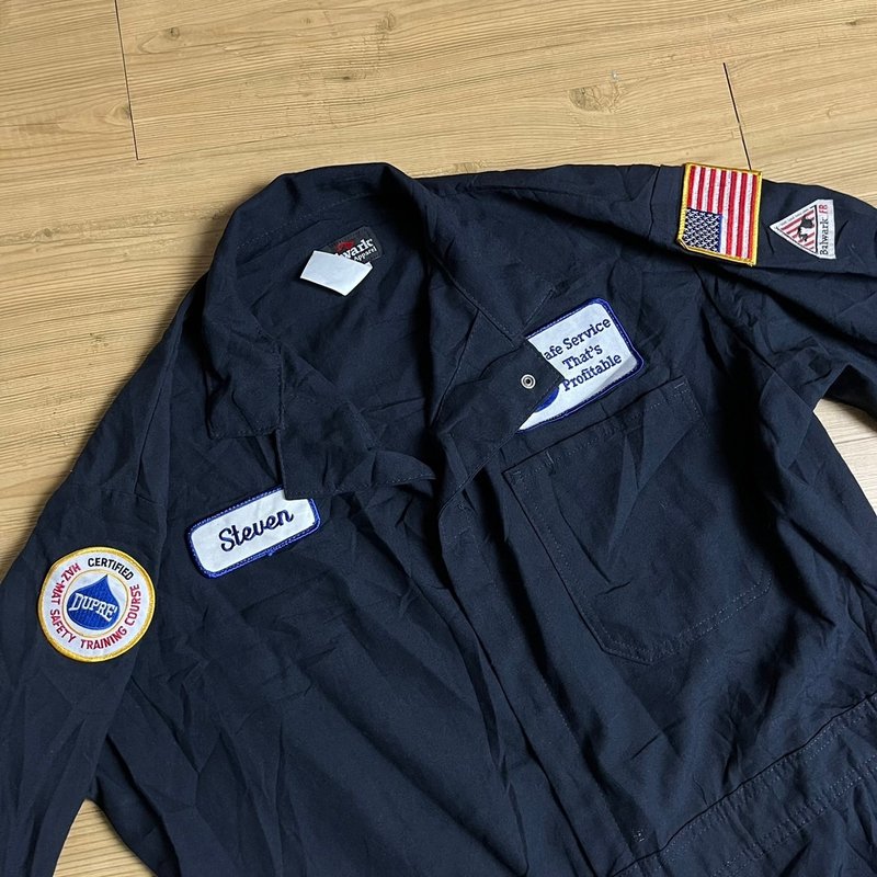 BULWARK 深蓝 长袖 连身工作服 COVERALLS 刺绣布章 古着 二手 - 男士长裤 - 棉 蓝色