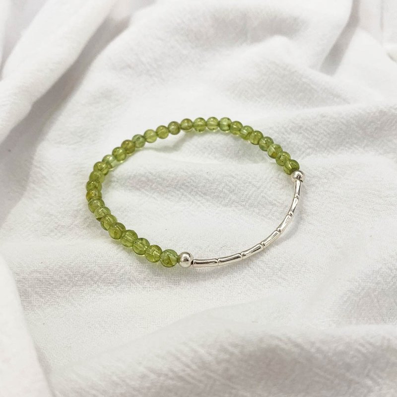 | 弯管系列 | 橄榄石 ( 4MM手链xS925纯银x手链x定制化。) - 手链/手环 - 宝石 绿色